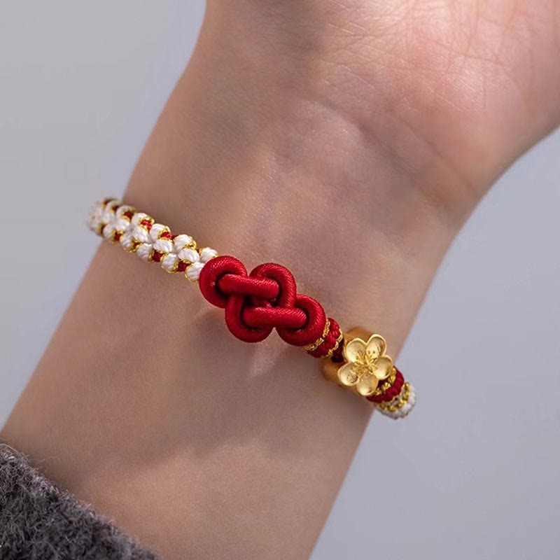 Handmade True Love Knot Peach Blossom Charm Luck Rope Bracelet