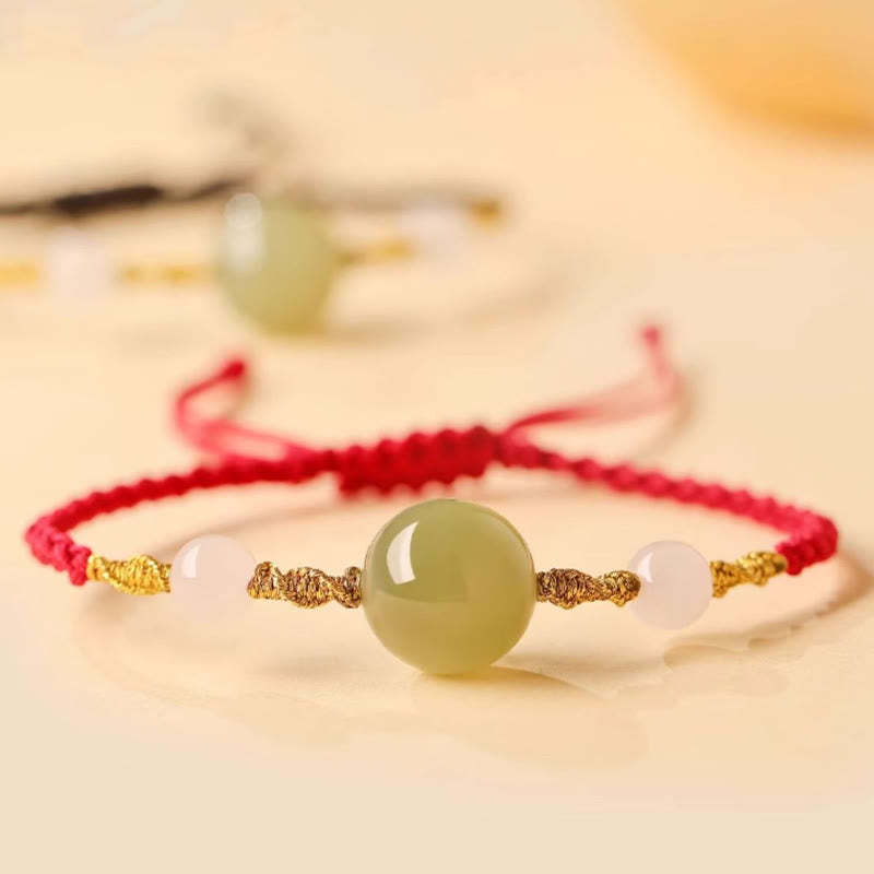 Hetian Jade Black Onyx Red Agate Bead Luck Braided Bracelet