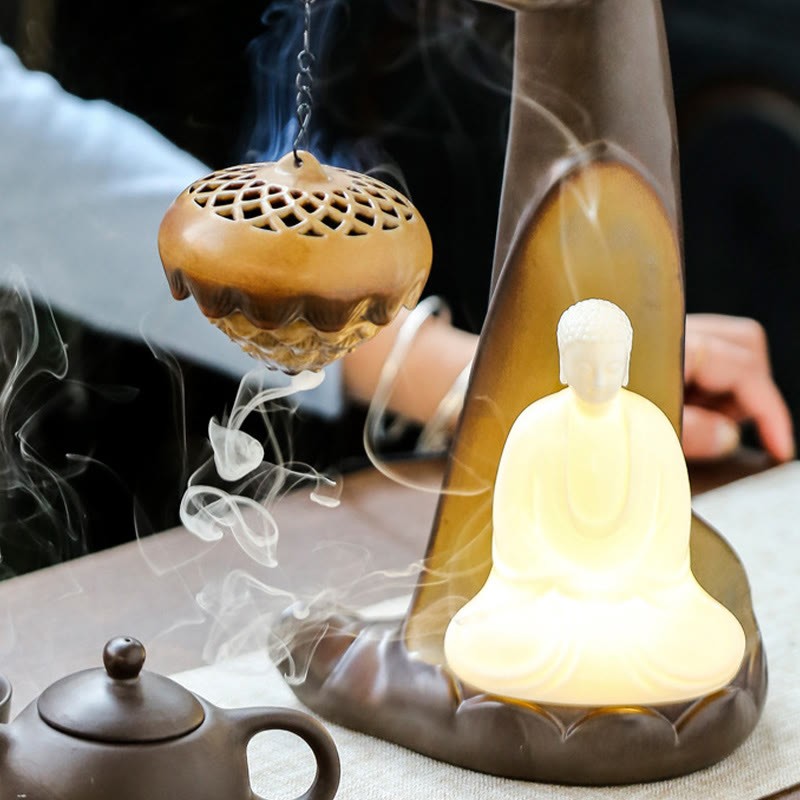 Led mystic zen Hand Backflow Smoke Fountain Healing Ceramic Stick Incense Burner Decoration