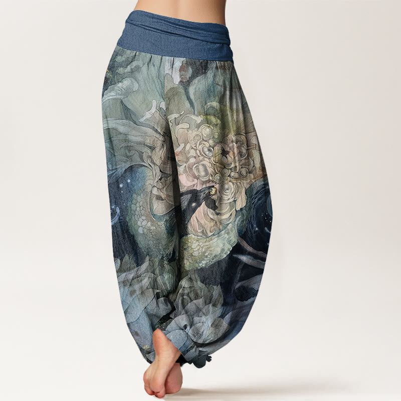 Phoenix Lotus Pattern Women's Elastic Waist Harem Pants