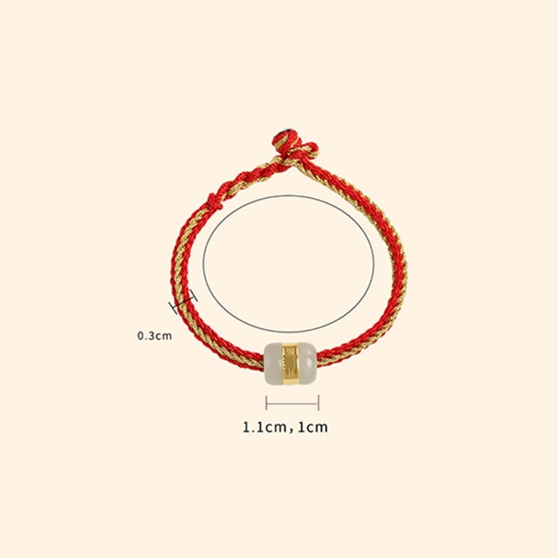 999 Gold Hetian White Jade Om Mani Padme Hum Fu Character Luck Braided Bracelet