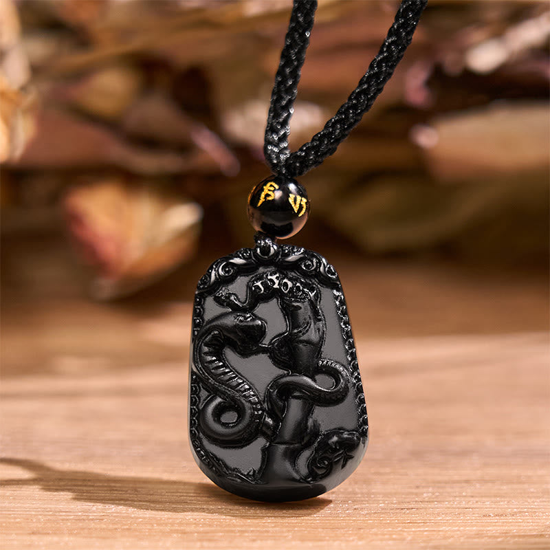 Chinese Zodiac Obsidian Purification Fulfilment Necklace Pendant
