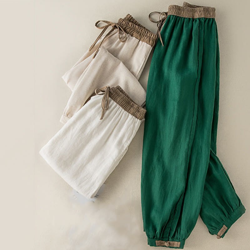 Plain Cotton Drawstring Women's Harem Pants With Pockets