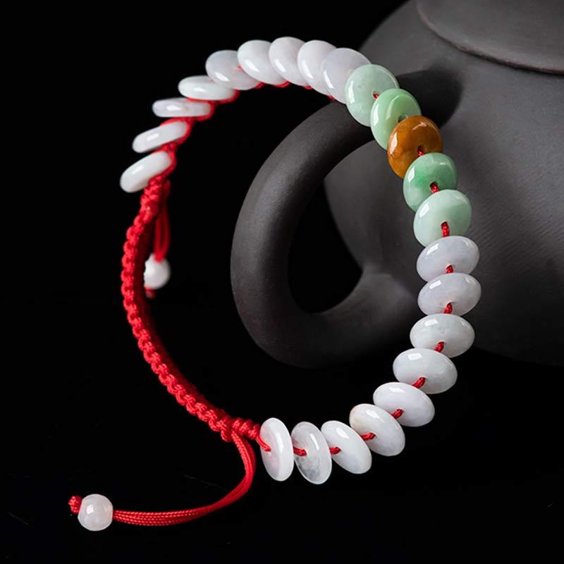 Round Jade Lucky Red String Weave Bracelet