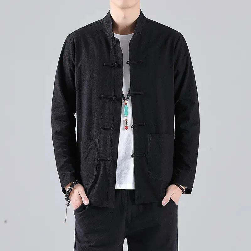 Stand Collar Tang Suit Casual Cotton Linen Shirt
