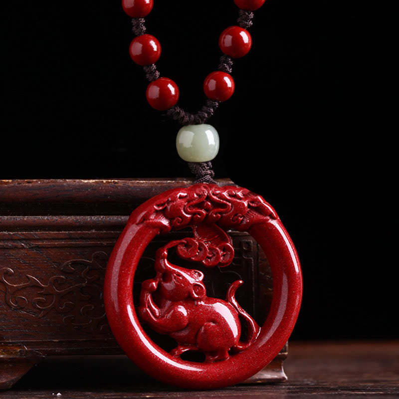 Chinese Zodiac Cinnabar Hetian Jade Peace Buckle Calm Necklace Pendant