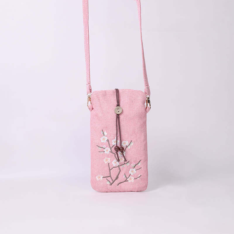 Small Embroidered Flowers Crossbody Bag Shoulder Bag Cellphone Bag 11*20cm