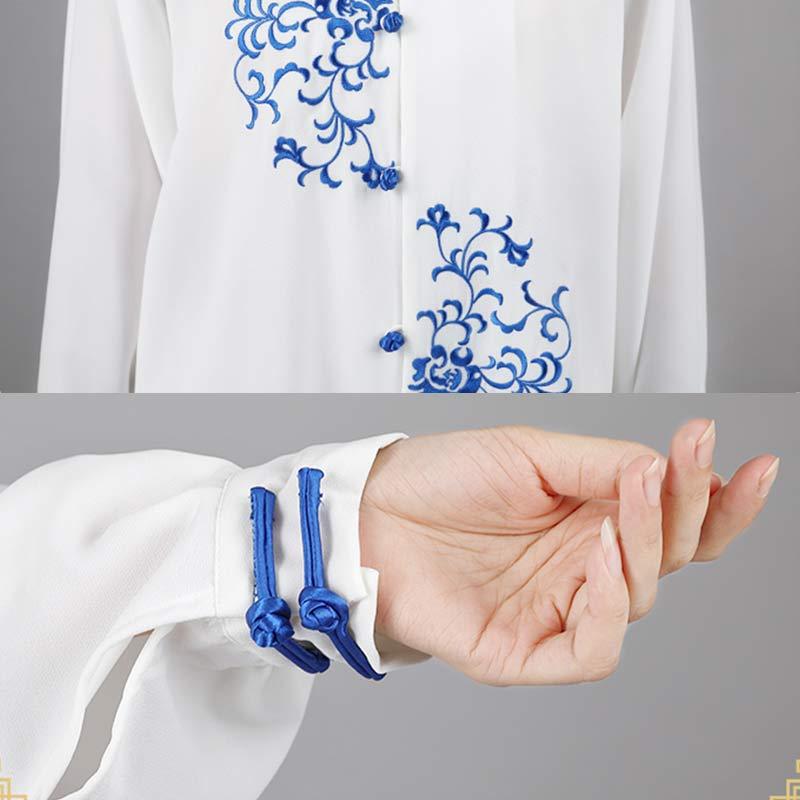Flower Embroidery Meditation Prayer Spiritual Zen Tai Chi Qigong Practice Unisex Clothing Set