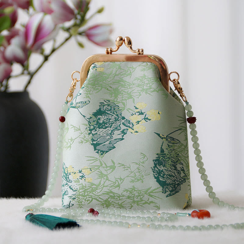 Retro Chinese Embroidery Pearl Chain Crossbody Bag Shoudler Bag