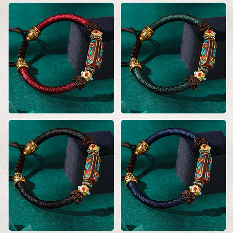Handmade Tibetan Turquoise Om Mani Padme Hum Strength Braided Bracelet