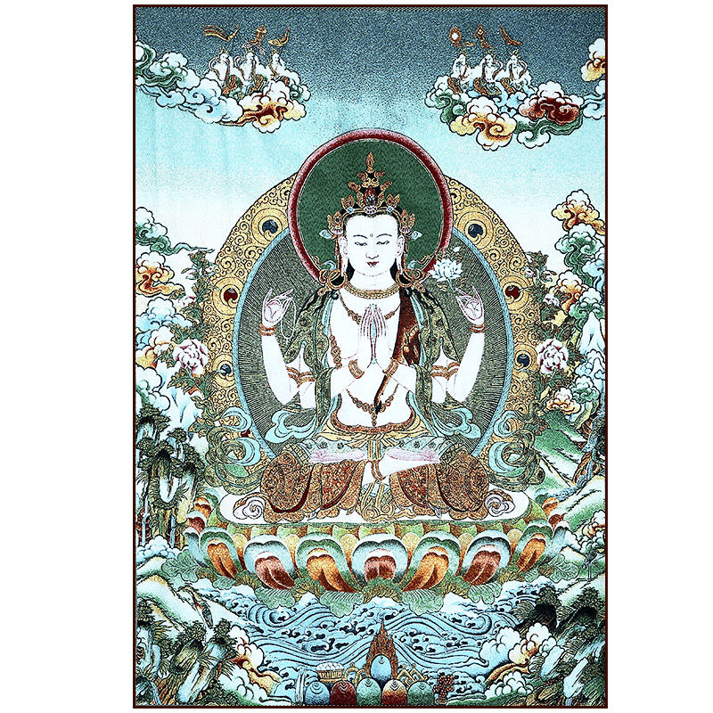 Tibetan Embroidery White Tara Thangka Tapestry Wall Hanging Wall Art Meditation for Home Decor