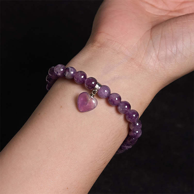 Natural Quartz Love Heart Healing Beads Bracelet