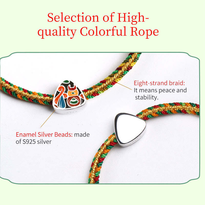 925 Sterling Silver Dragon Boat Festival Fu Character Zongzi Pattern Luck Handmade Multicolored Child Adult Bracelet