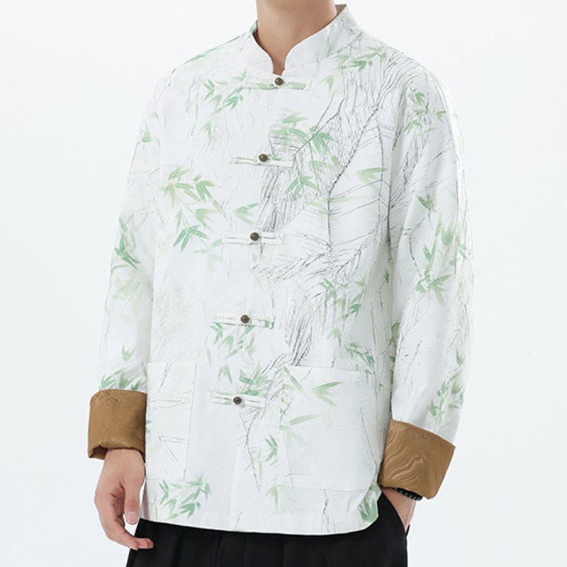 Printing Bamboo Casual Frog-button Spandex Men's Jacket Shirt Clothing
