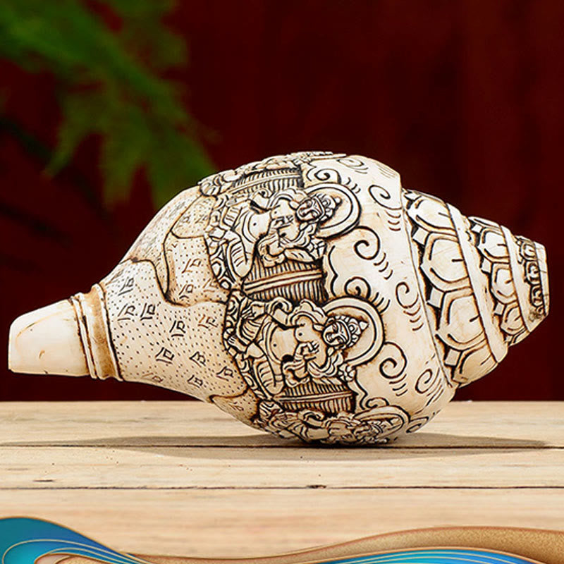 Tibetan Handmade Engraved Shankha mystic zen Avalokitesvara Conch Shell Wealth Decoration
