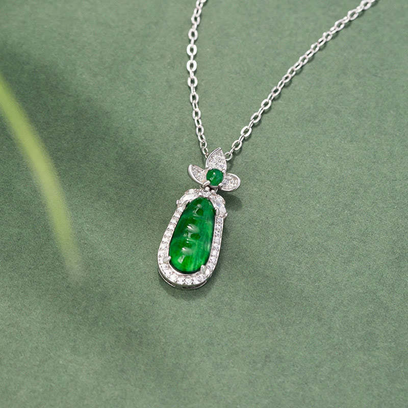 925 Sterling Silver Cyan Jade Pea Design Luck Healing Necklace Pendant