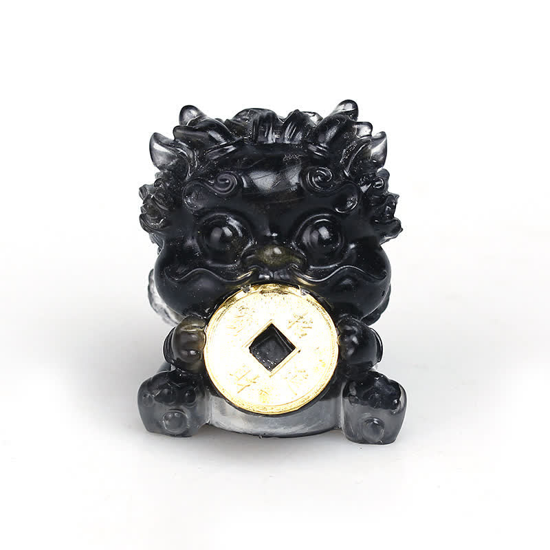 Handmade Cute PiXiu Gold Coin Crystal Fengshui Energy Wealth Fortune Home Decoration