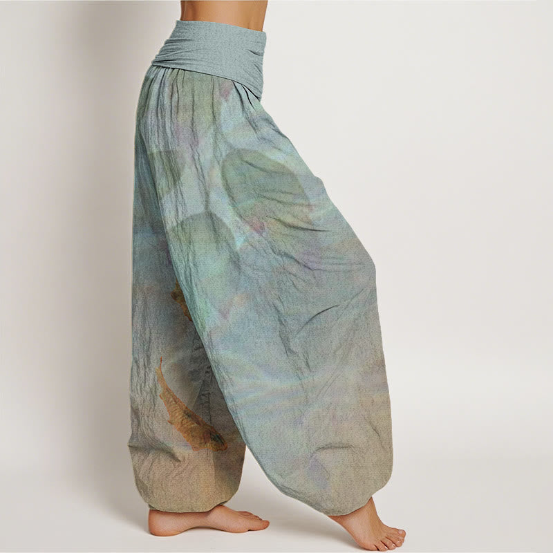 Koi Fish Leaves Pattern Women's Elastic Waist Harem Pants