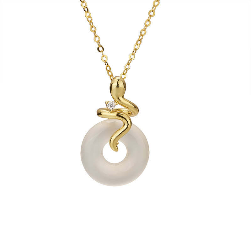 925 Sterling Silver Year Of The Snake Chalcedony Peace Buckle Positive Necklace Pendant