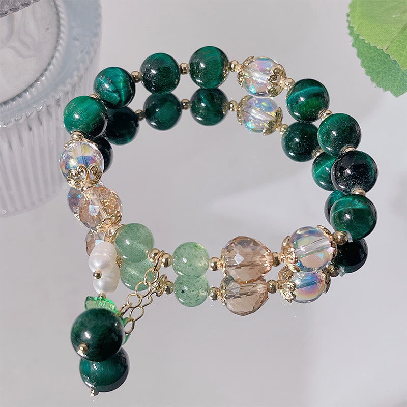 Natural Green Tiger Eye Beads Green Leaf Positive Bracelet