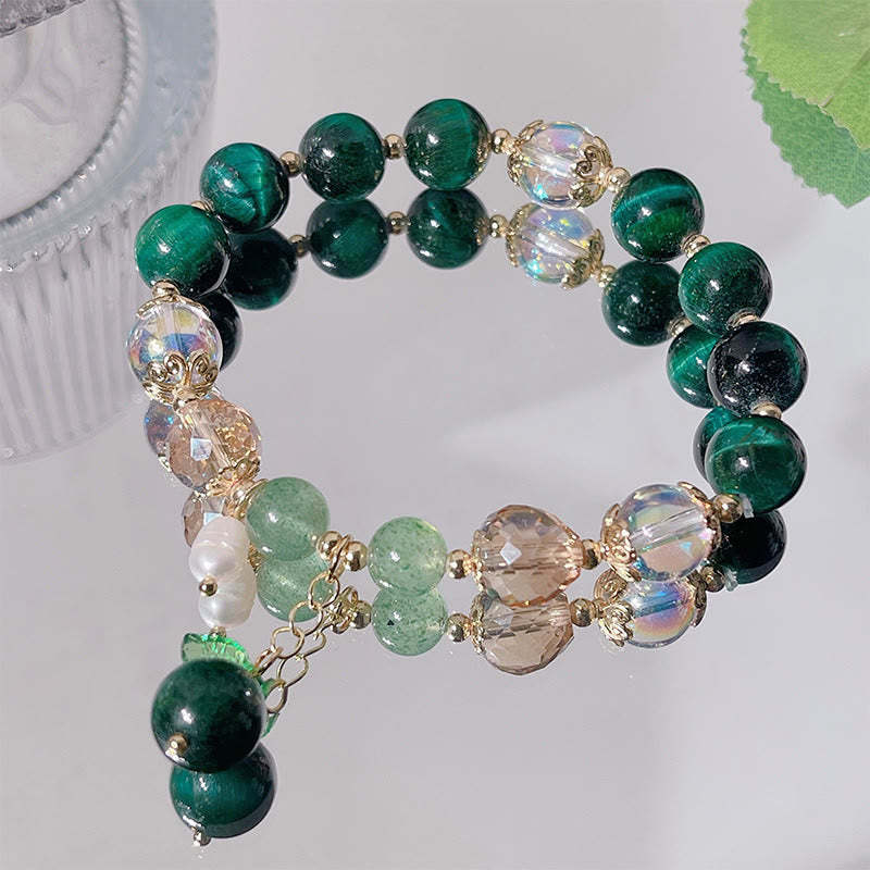 Natural Green Tiger Eye Beads Green Leaf Positive Bracelet