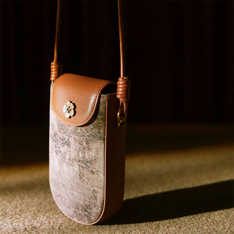 Retro Flower Butterfly Leaves Branches Song Brocade Shoulder Bag Hangbags
