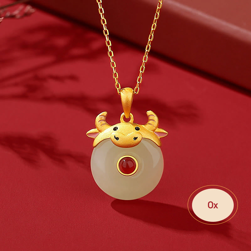 925 Sterling Silver Hetian Jade Chinese Zodiac Year of the Dragon Red Agate Luck Protection Necklace Pendant (Extra 30% Off | USE CODE: FS30)
