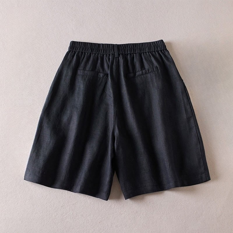 Summer Daily Simple Wrinkle Design Cotton Linen Women's Shorts With Pockets