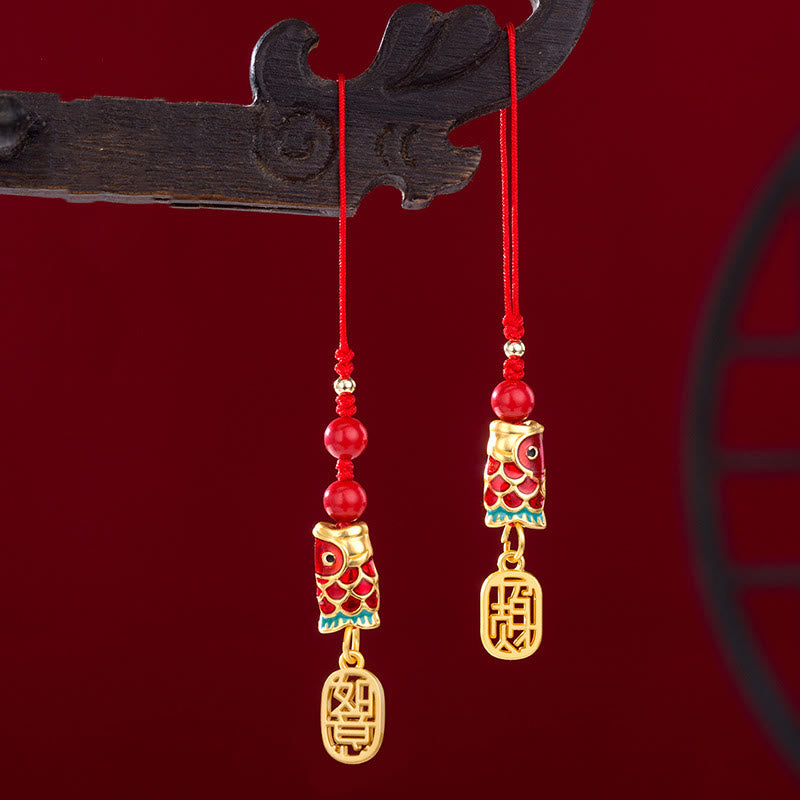 Koi Fish Cinnabar Attracting Wealth Wish Ruyi Charm Luck Phone Hanging Decoration