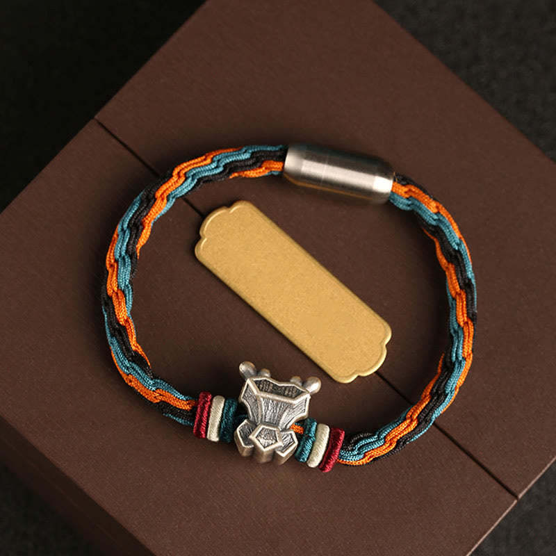 Handmade 999 Sterling Silver Year of the Dragon Chinese Zodiac Protection Colorful Reincarnation Knot Rope Bracelet