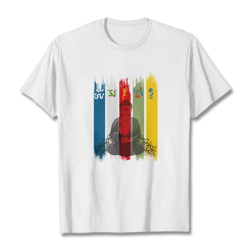 Six True Words 'Om Mani Padme Hum' mystic zen Sitting With Lotus Cotton Tee T-shirt