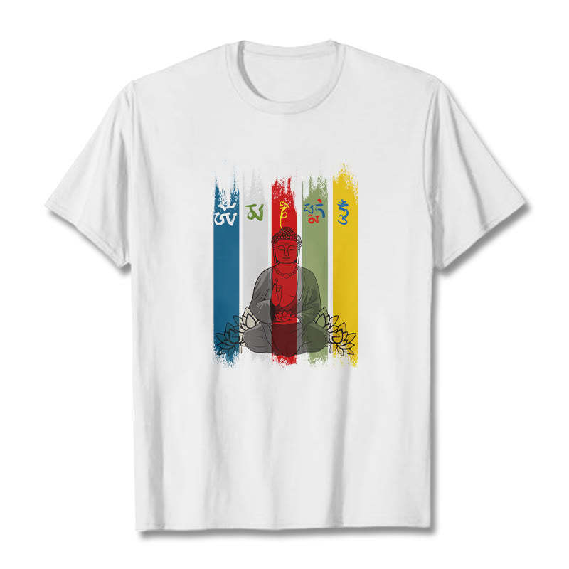 Six True Words 'Om Mani Padme Hum' mystic zen Sitting With Lotus Cotton Tee T-shirt