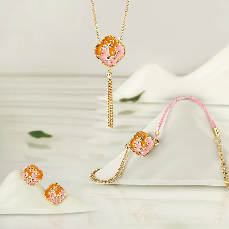 18K Gold Plated Copper Two Birds Zircon Healing Necklace Pendant Bracelet Earrings Set