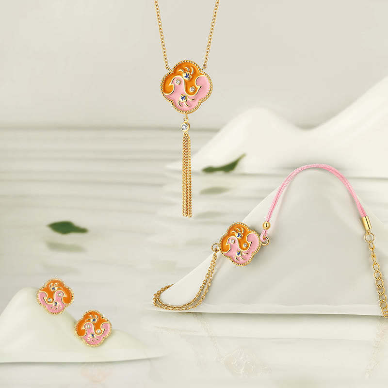 18K Gold Plated Copper Two Birds Zircon Healing Necklace Pendant Bracelet Earrings Set