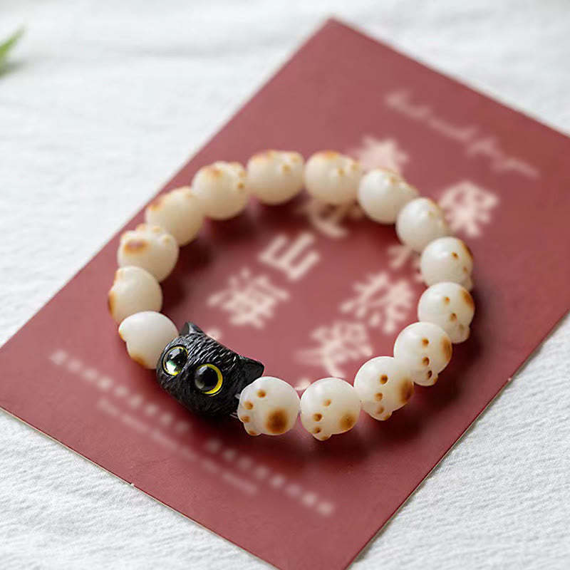Natural Bodhi Seed Red Sandalwood Lovely Paw Lucky Cat Peace Bracelet