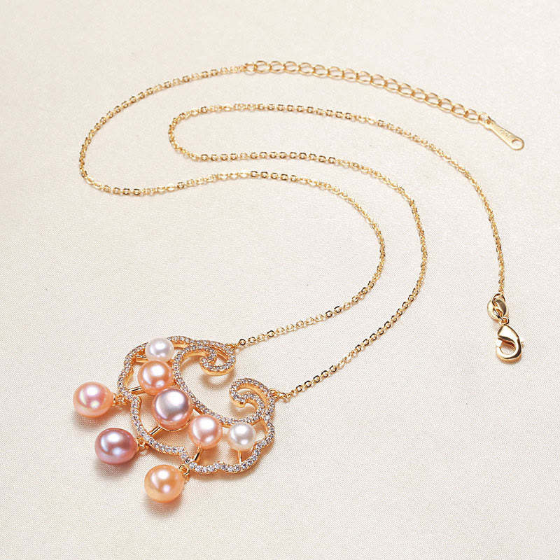 18K Gold Plated Natural Pearl Chinese Lock Charm Sincerity Necklace Pendant