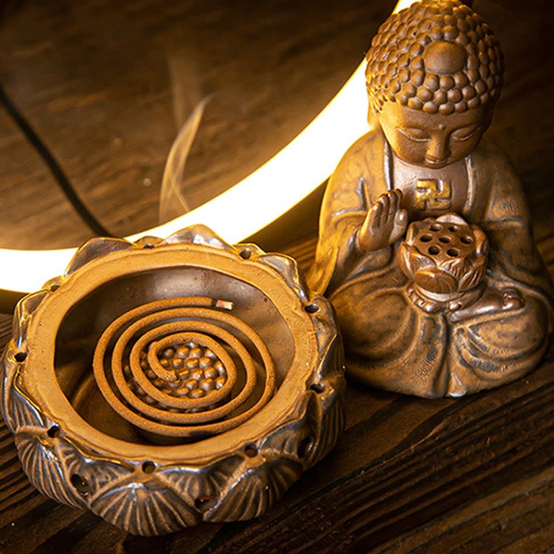 mystic zen Lotus Backflow Smoke Fountain Ceramic Blessing Incense Burner With Light Decoration