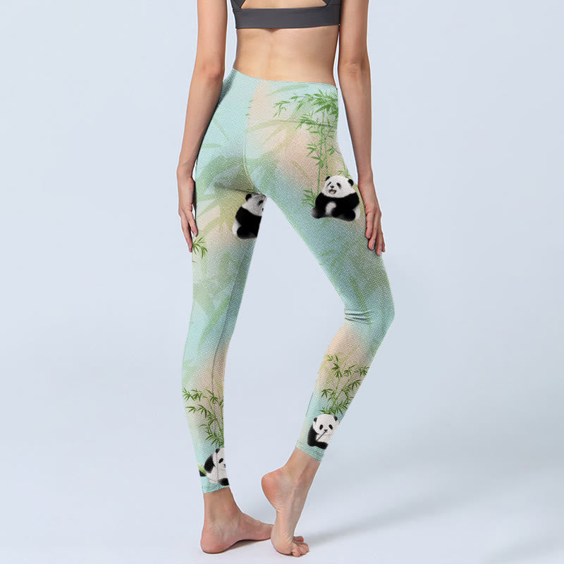 Pandas Bamboo Print Gym Leggings Women's Yoga Pants
