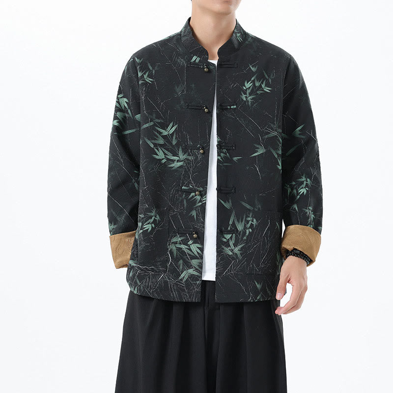 Printing Bamboo Casual Frog-button Spandex Men's Jacket Shirt Clothing