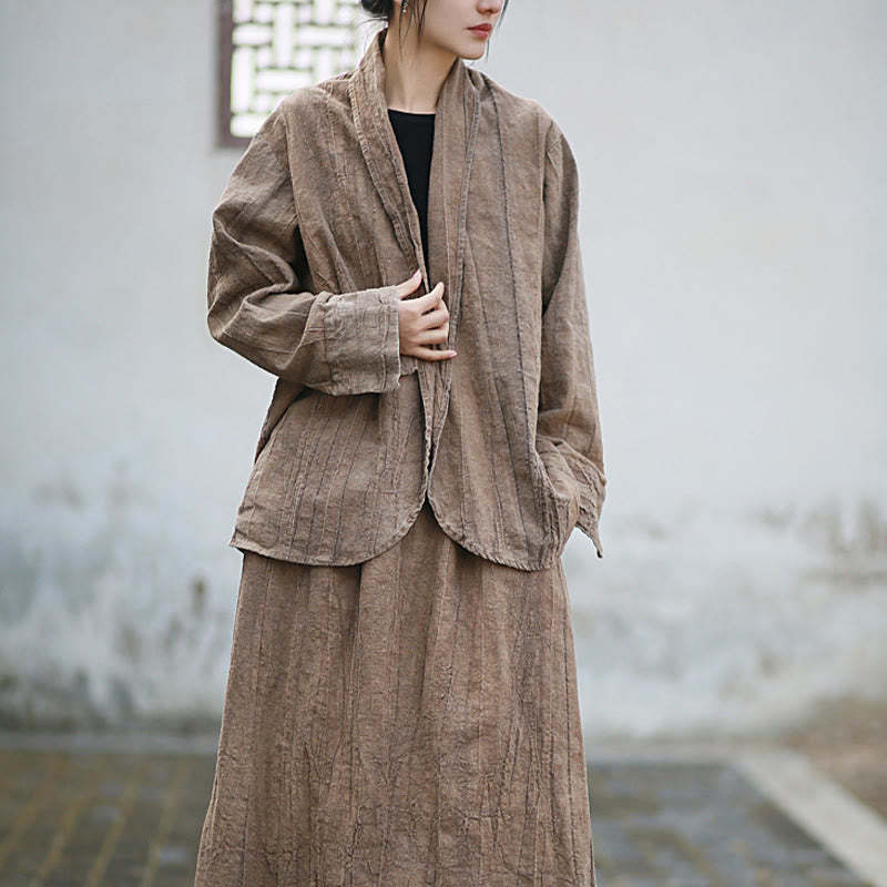 Solid Color Tie Dye Long Sleeve Zen Meditation Open Front Jacket