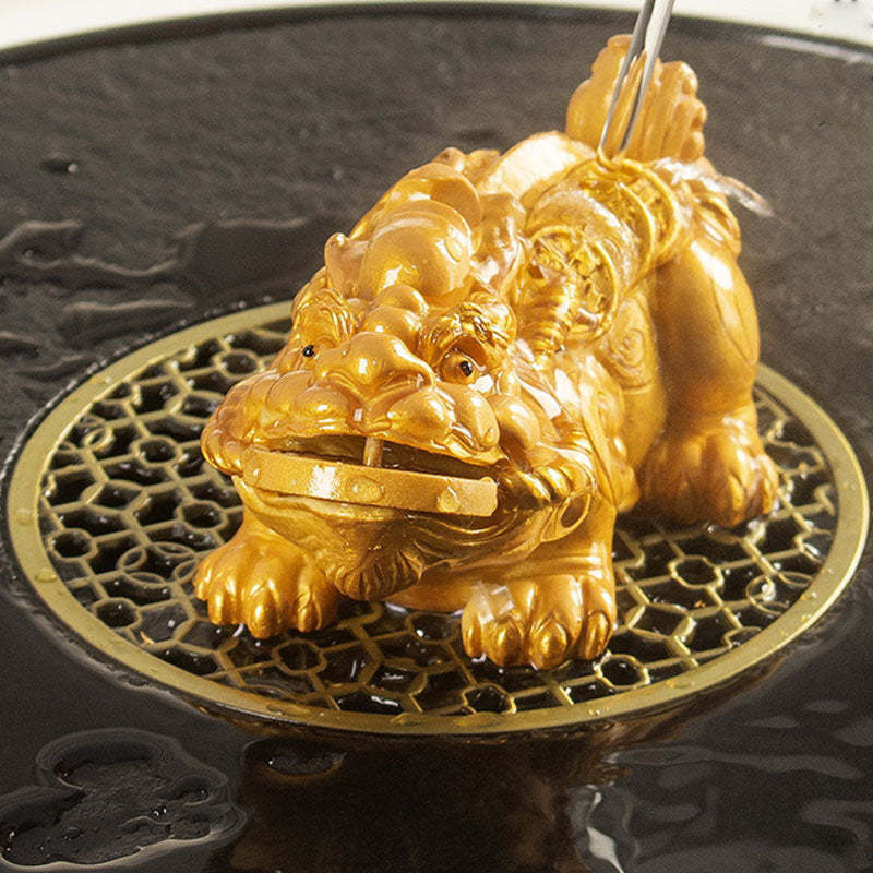 Color Changing Small PiXiu Copper Coins Resin Tea Pet Wealth Home Figurine Decoration