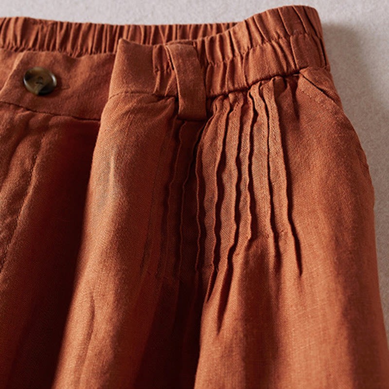 Summer Daily Simple Wrinkle Design Cotton Linen Women's Shorts With Pockets