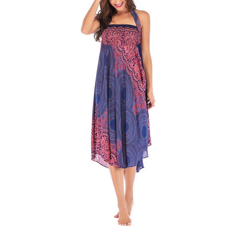 Two Style Wear Bohemian Compass Rose Flower Lace-up Skirt Dress