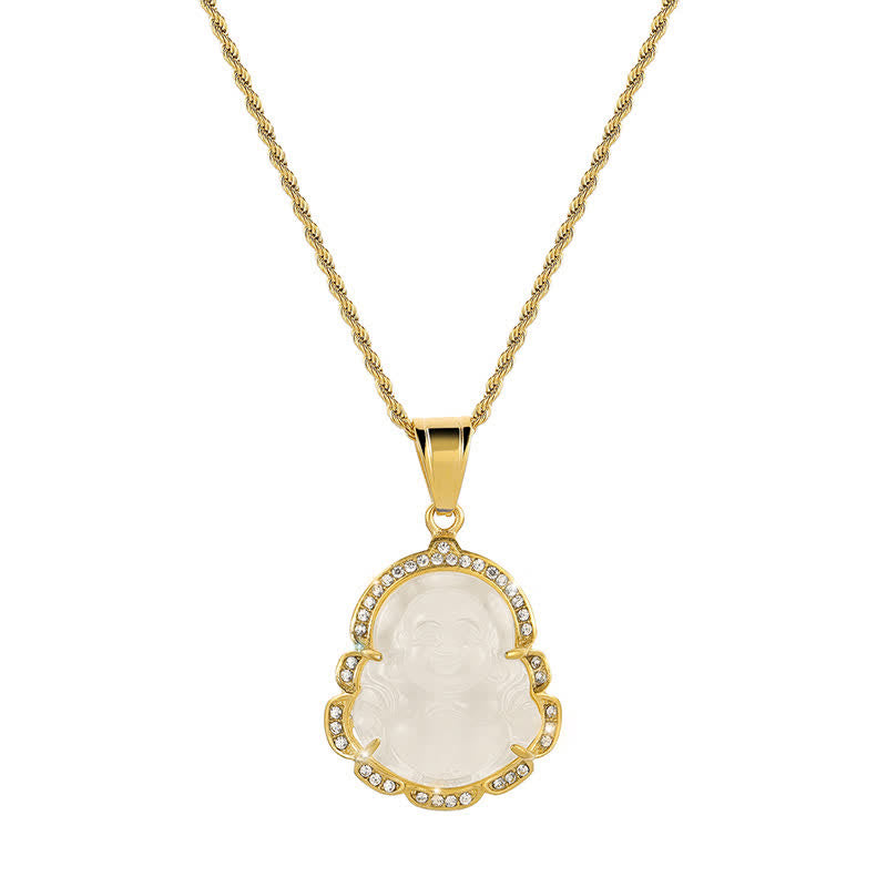 18K Gold Filled Laughing mystic zen Jade Luck Necklace Chain Pendant