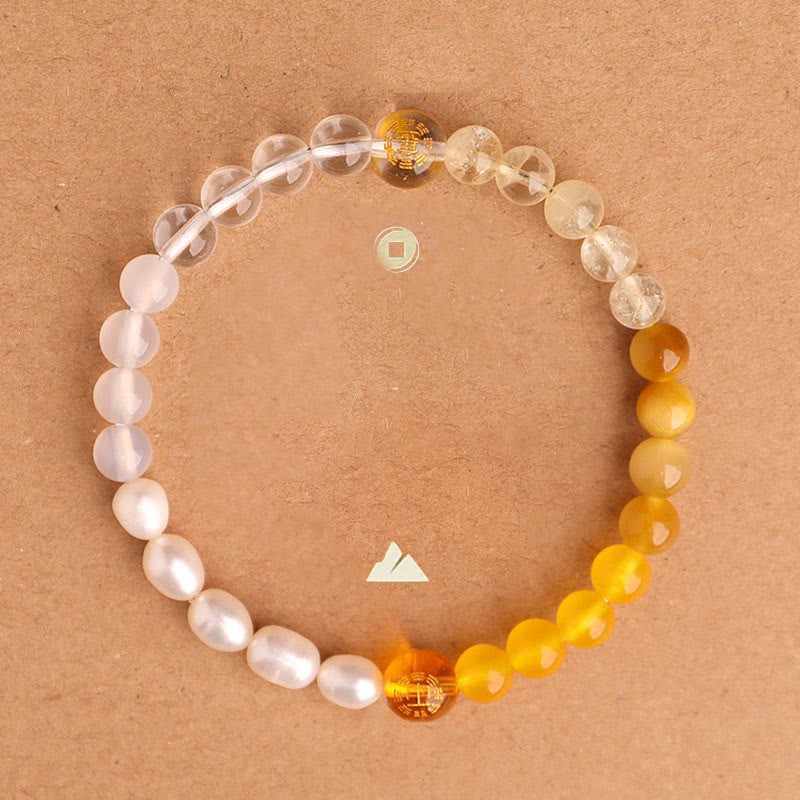 Five Elements Various Agate Crystal Black Onyx Green Chalcedony Aquamarine Wisdom Bracelet