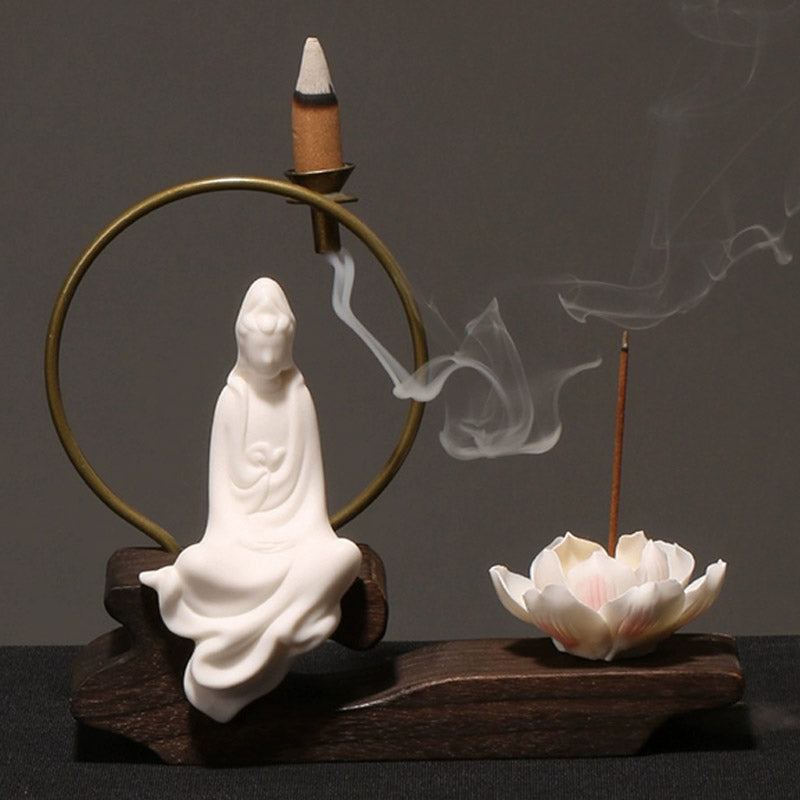 Ceramic Lotus Healing Meditation Incense Burner Decoration