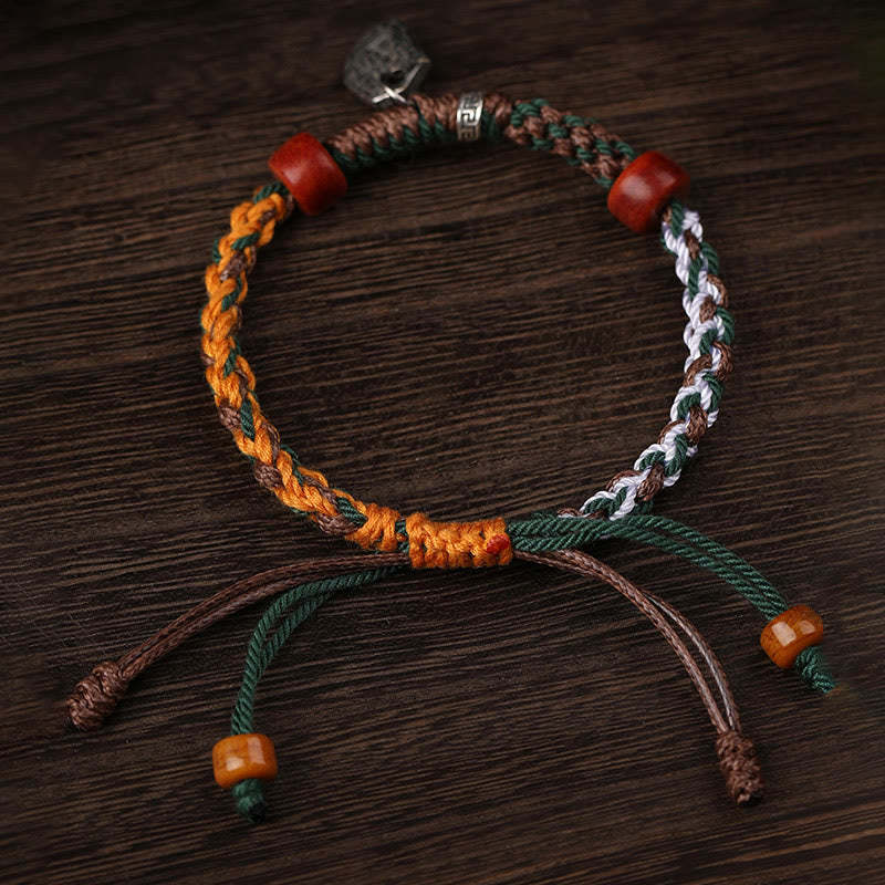 Handmade Tibetan Silver 925 Sterling Silver Zakiram Goddess of Wealth Camel Bone Protection Braided Bracelet