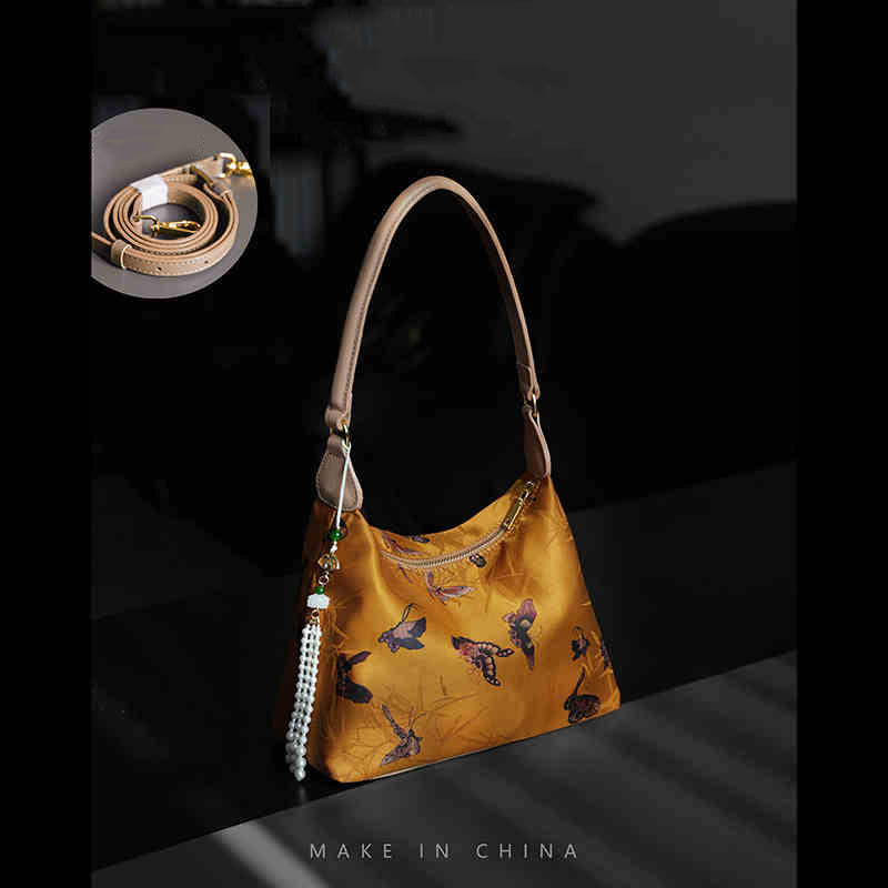 Lotus Bamboo Crane Deer Butterfly Mountain Xiangyunsha Silk Song Brocade Crossbody Bag Shoulder Bag