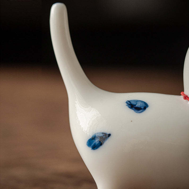 Mini Lucky White Cat Kitten Tea Pet Ceramic Home Desk Figurine Decoration