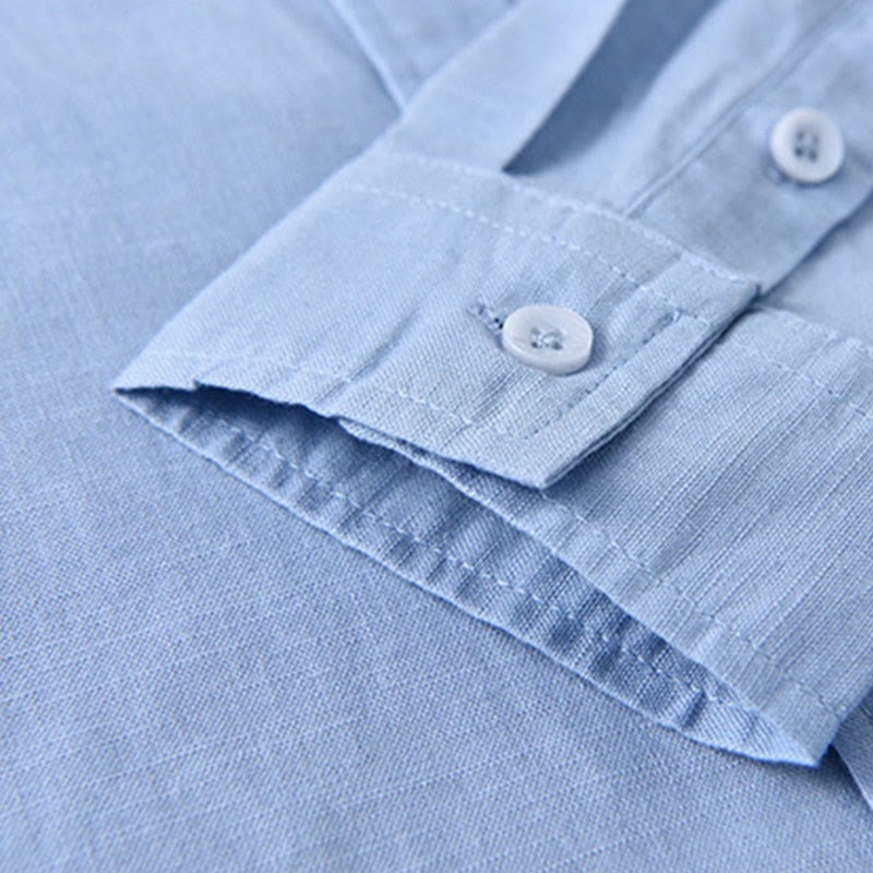 Men's Long Sleeve Stand Collar With Pocket Pure Color Casual Cotton Linen Shirt